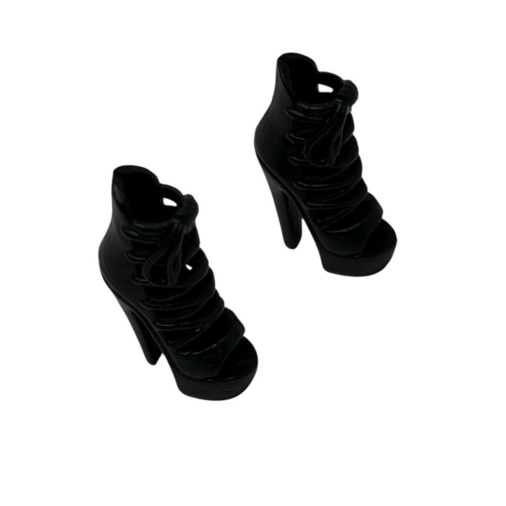 Barbie Fashion Black Open Toe High Heel Shoes Accessory Fits 11.5" Barbie Doll
